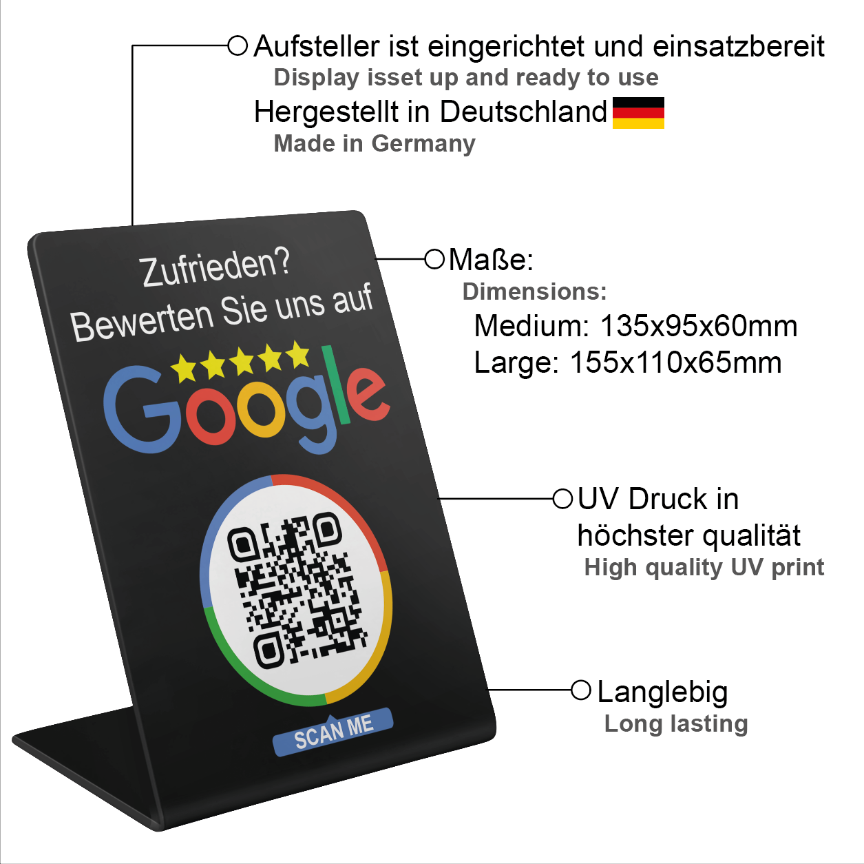 Google Bewertung Aufsteller mit QR/NFC V1