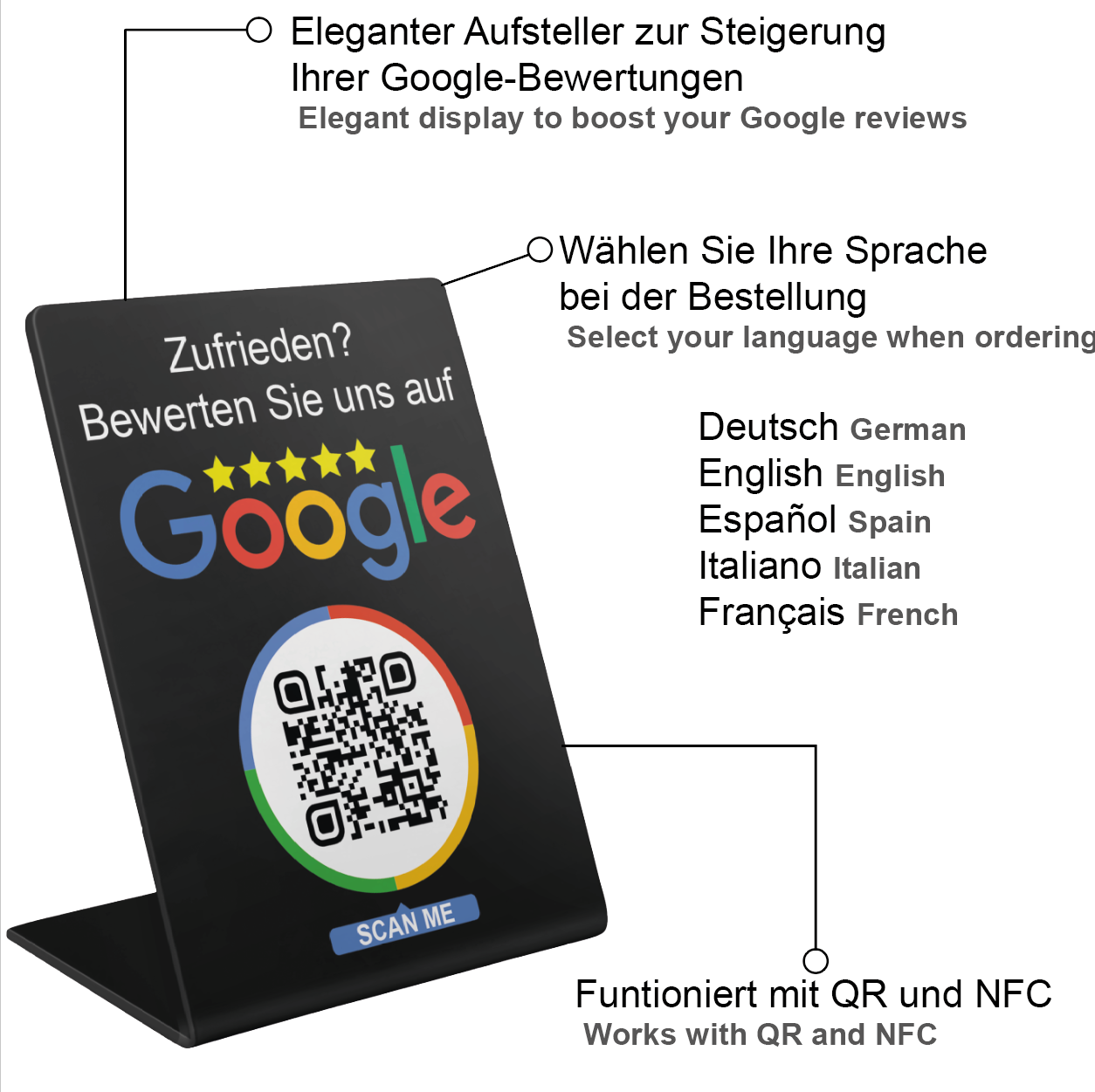 Google Bewertung Aufsteller mit QR/NFC V2
