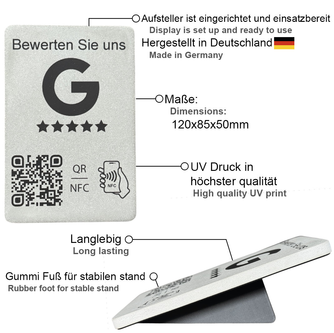 Google Bewertung Aufsteller Schild Beton QR/NFC