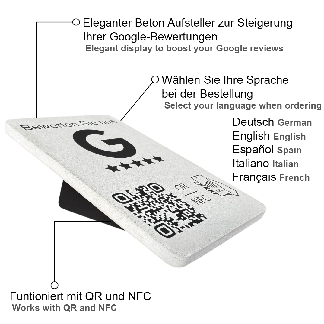 Google Bewertung Aufsteller Schild Beton QR/NFC